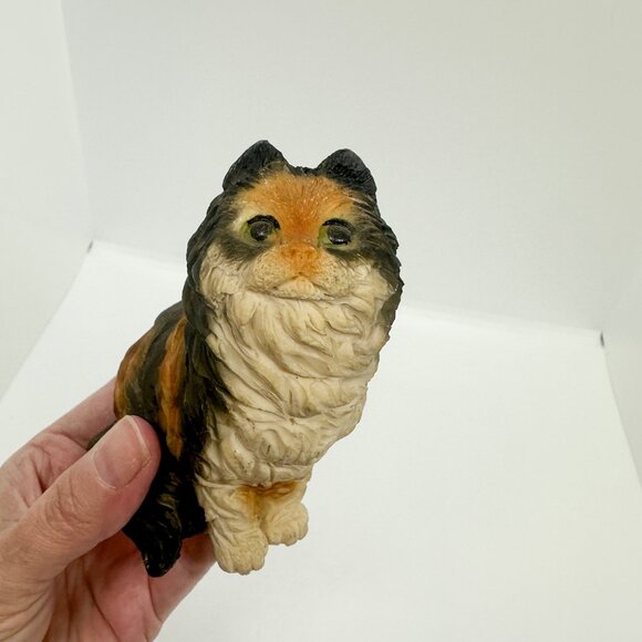 Vintage Long Hair Cat Persian Sandicast Stone Critter Style Calico Hand Painted - Picture 2 of 7